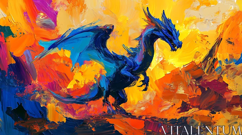 AI ART Blue Dragon Artwork with Impasto Texture