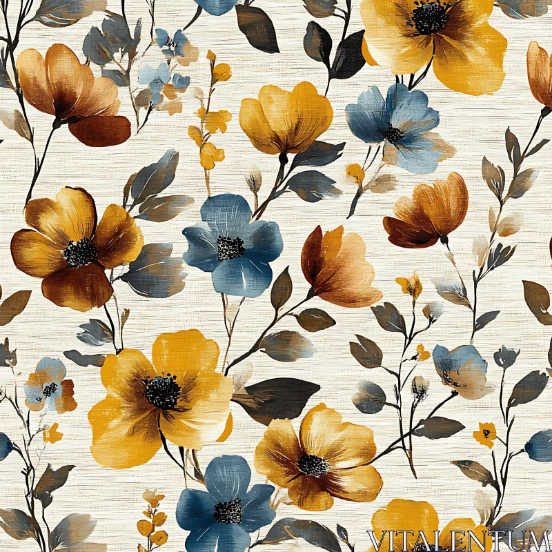 Yellow and Blue Floral Design AI Image