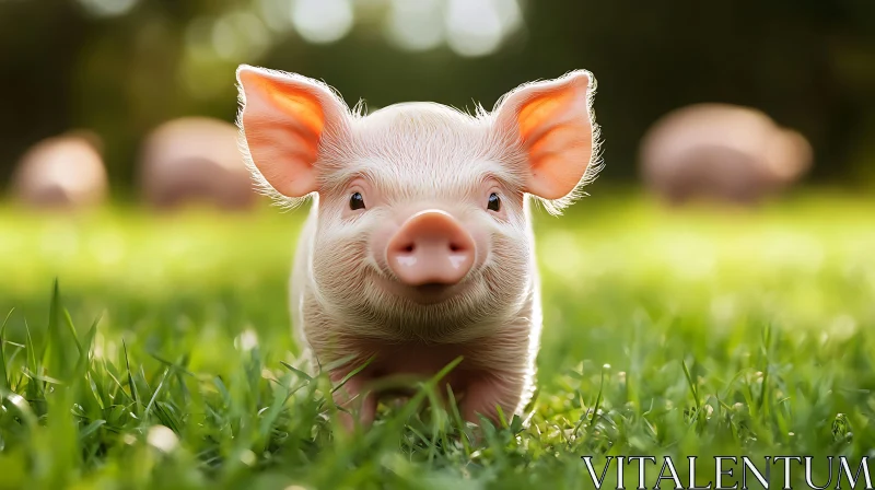 Cute Piglet on Grass AI Image