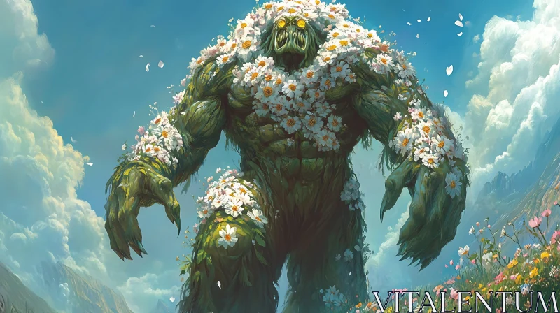 AI ART Floral Beast: A Mossy Monster's Meadow