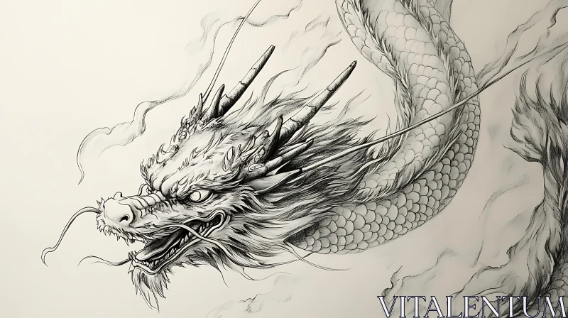 AI ART Monochrome Dragon Head Sketch