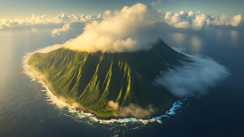 Lush Island Surrounded by Ocean