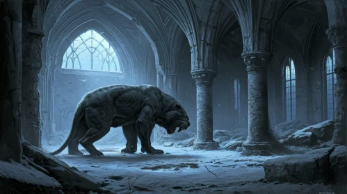 Black Panther in Ruined Church - Digital Painting