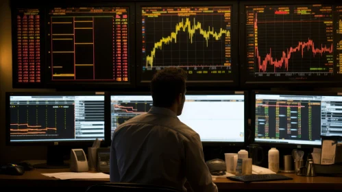 Business - Trader Working in Stock Trading Booth - Whistlerian Style