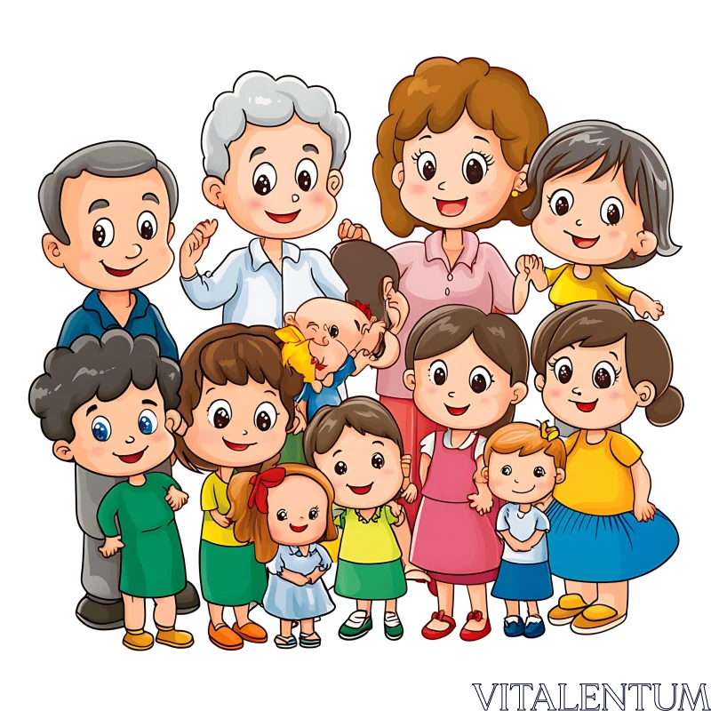 Happy Family Cartoon Style Artwork AI Image