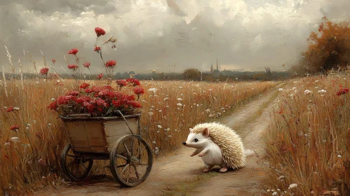 Whimsical Hedgehog and Flower Cart Pathway