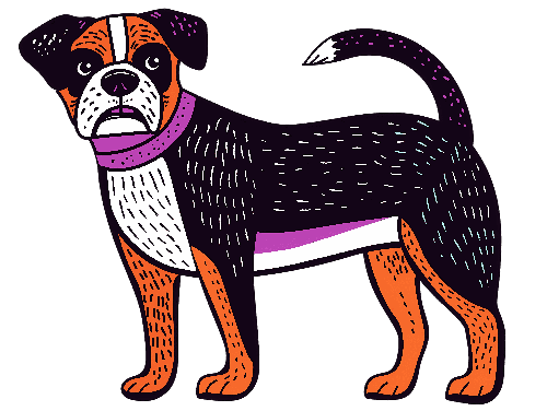 Cartoon Dog with Purple Collar and Serious Expression POD Design