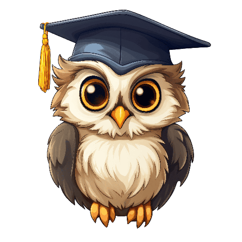 Cartoon Owl with Graduation Cap on Transparent Background POD Design