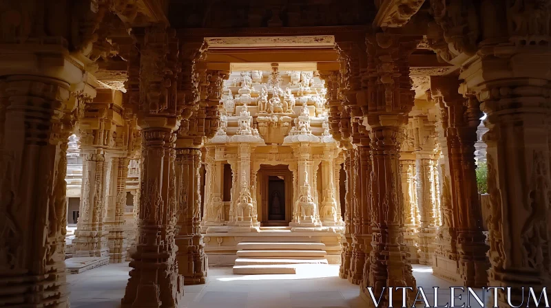 Ornate Columns in Ancient Temple Interior AI Image