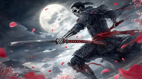 Undead Warrior with Katana and Moon