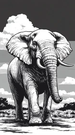 Elephant in the Savannah Illustration