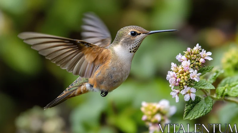 Delicate Hummingbird and Floral Display AI Image