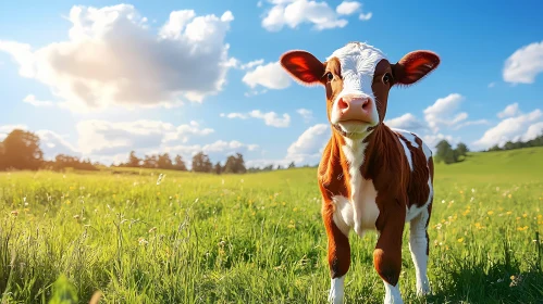 Tranquil Pasture Scene with Cow