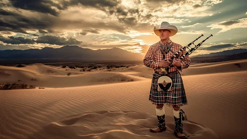 Desert Piper: Cowboy Kilt at Dusk