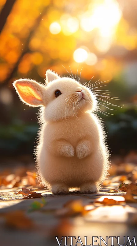 Cuddly Bunny Amid Fall Leaves AI Image