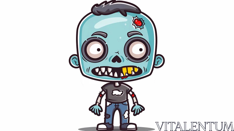 Funny Cartoon Zombie with Blue Skin - Art Illustration AI Image