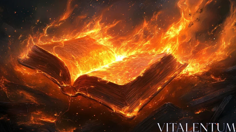 AI ART Fiery Flames Consuming an Open Book