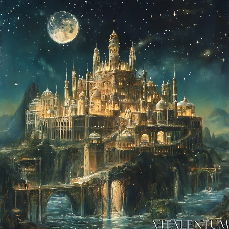 AI ART Fantasy Castle with Bridges