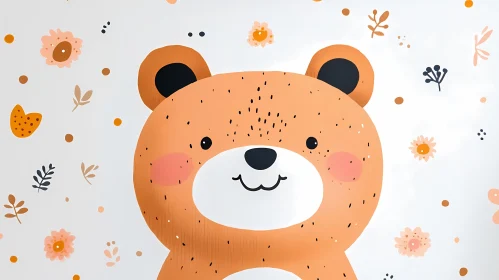 Cute Cartoon Bear Amidst Playful Flowers