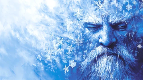 Frozen Man with Snowflakes Portrait