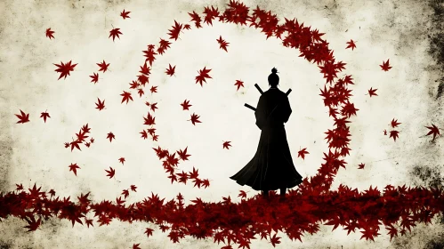 Silhouette of a Samurai in Autumn