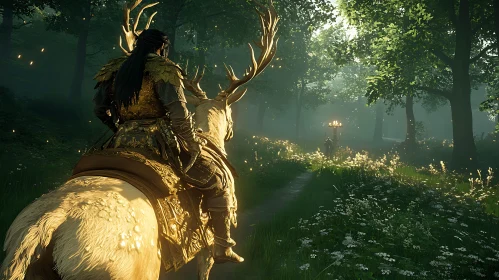 Warrior on Deer in Forest