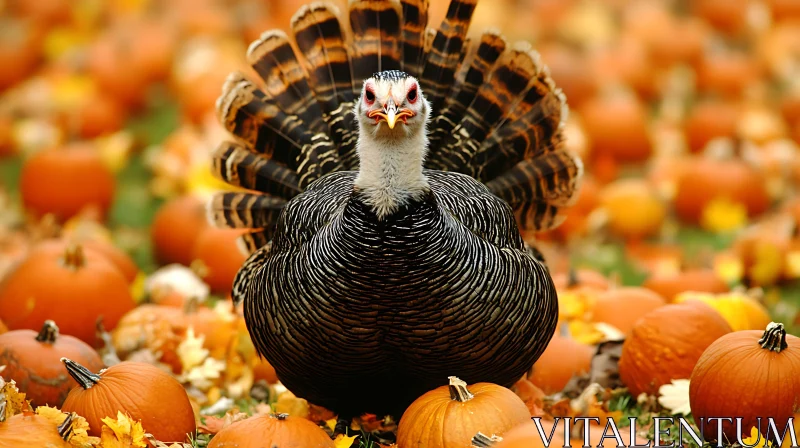 Thanksgiving Turkey in Pumpkin Patch AI Image