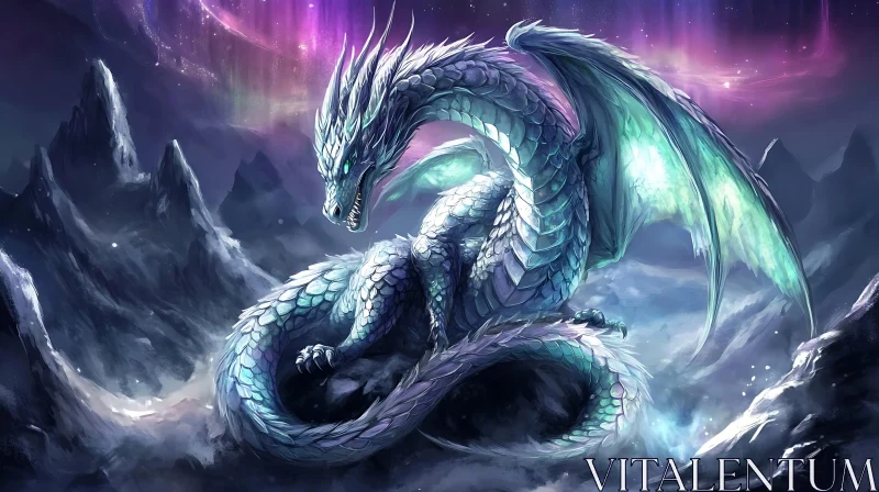 AI ART Fantasy Dragon in Aurora Sky