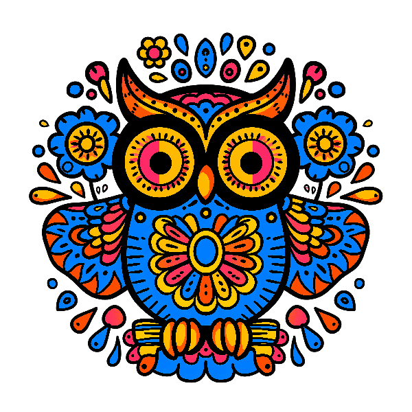 POD Design Vibrant Owl with Floral Patterns