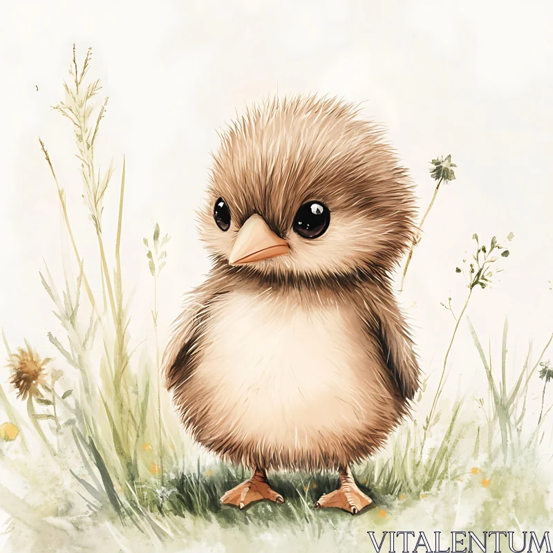 Charming Baby Bird Illustration with Big Eyes AI Image