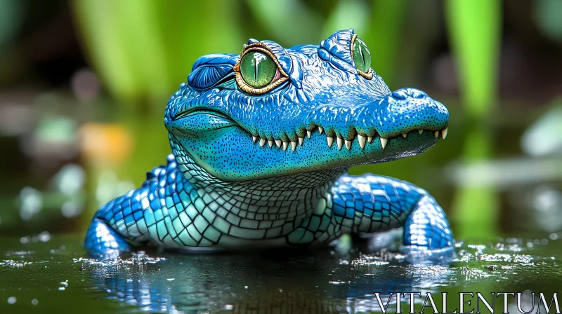 Blue Reptile in Water AI Image