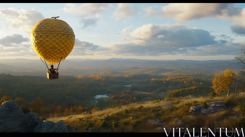 Scenic Autumn Landscape with Hot Air Balloon AI Image