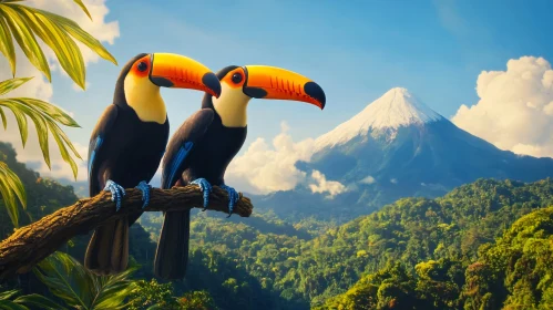 Pair of Toucans Resting in a Tropical Forest