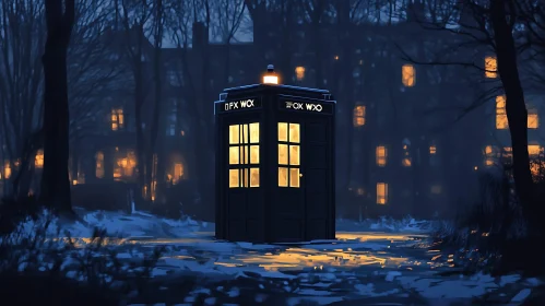 Telephone Box winter night scene