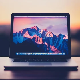 Mountain Sunset on Laptop Screen