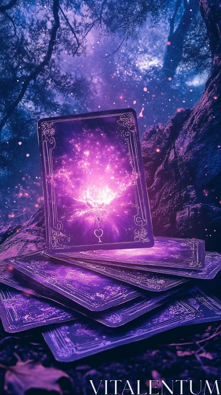 Mystical Tarot Cards with Purple Glow AI Image