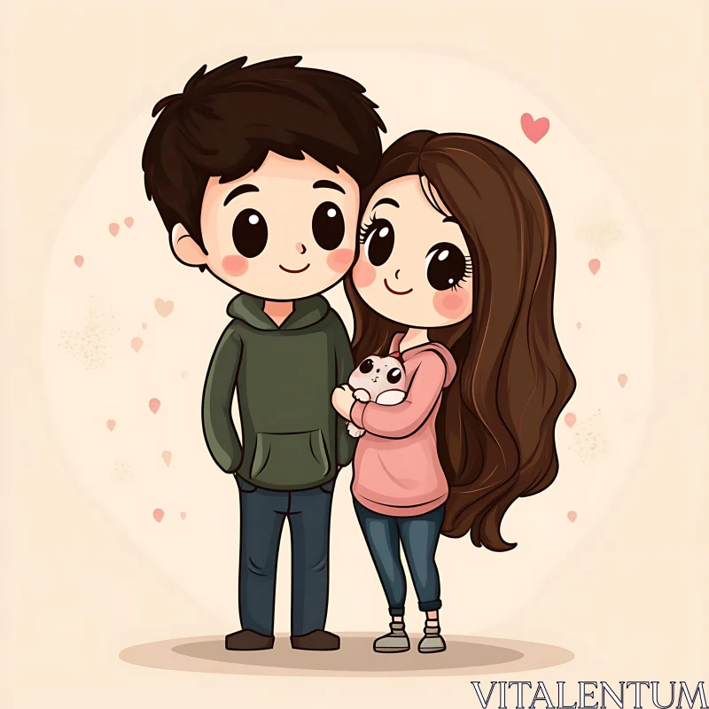 AI ART Cartoon Couple with Pet