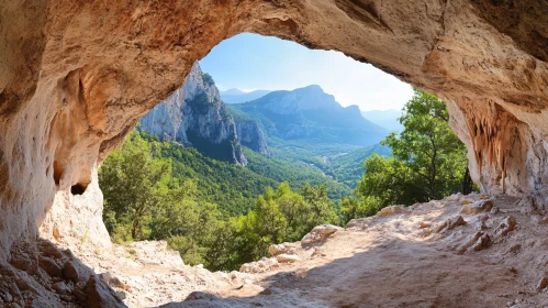 Breathtaking Mountain Vista Seen From Inside a Rock Cave