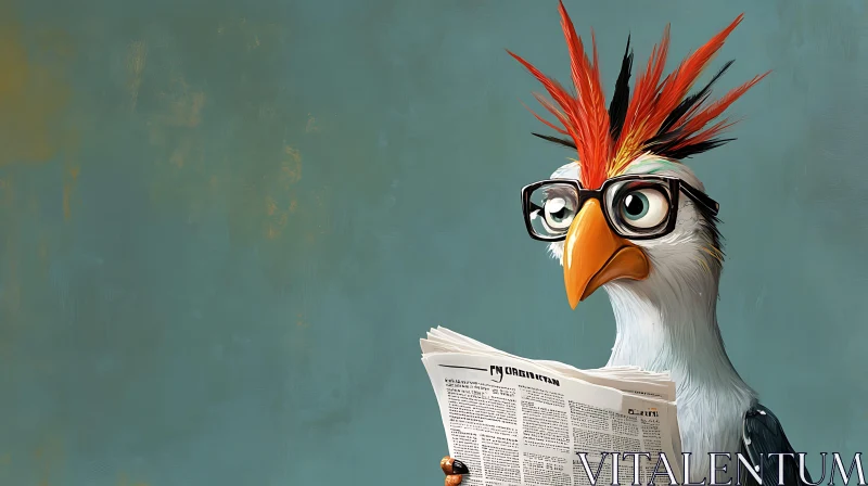 Cartoon Bird with Glasses Reading News AI Image