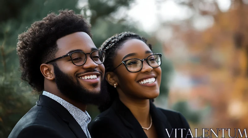 Smiling Couple in Autumn Setting AI Image