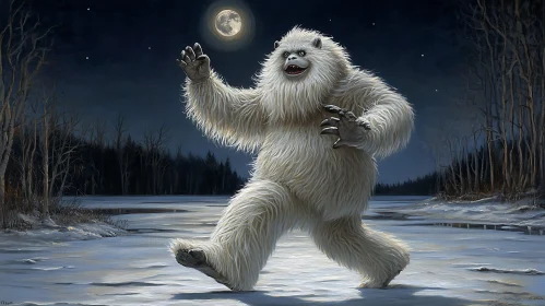 Friendly Yeti Walking on Snow