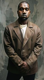 Kanye West Portrait in Brown Double-Breasted Coat