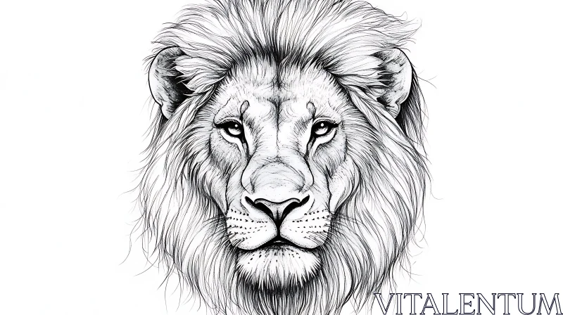 Lion Monochrome Drawing AI Image