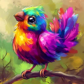 Rainbow Feathered Bird on Branch