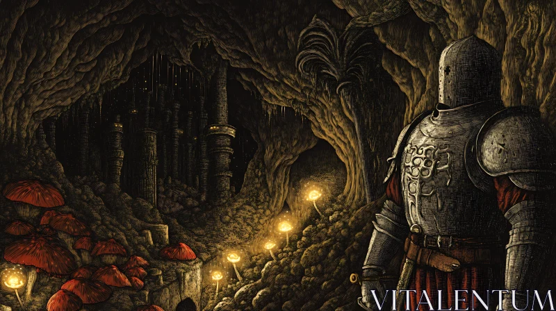 AI ART Armored Knight in a Mysterious Cave