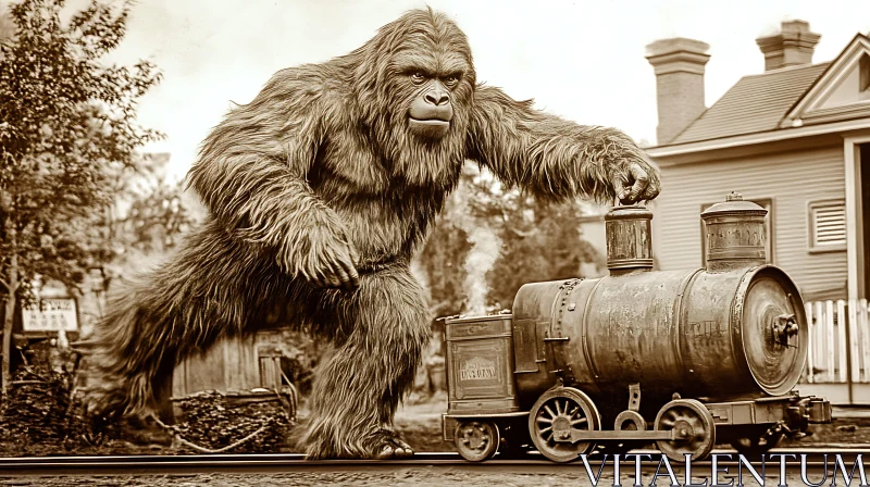 AI ART Sasquatch with Steam Engine