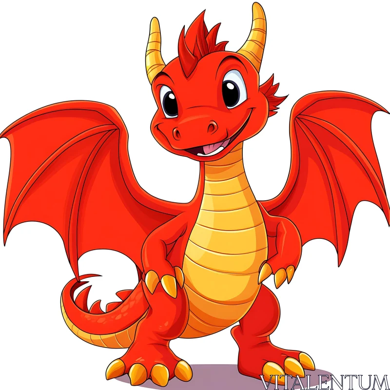 AI ART Cartoon Red Dragon with Yellow Details