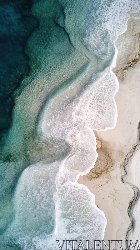 AI ART Ocean Waves Meeting Sandy Beach Aerial Image