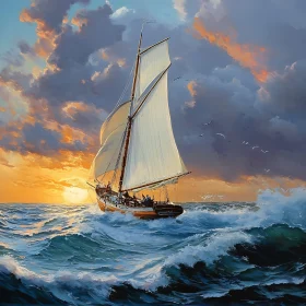 Vintage Sailboat in the Ocean