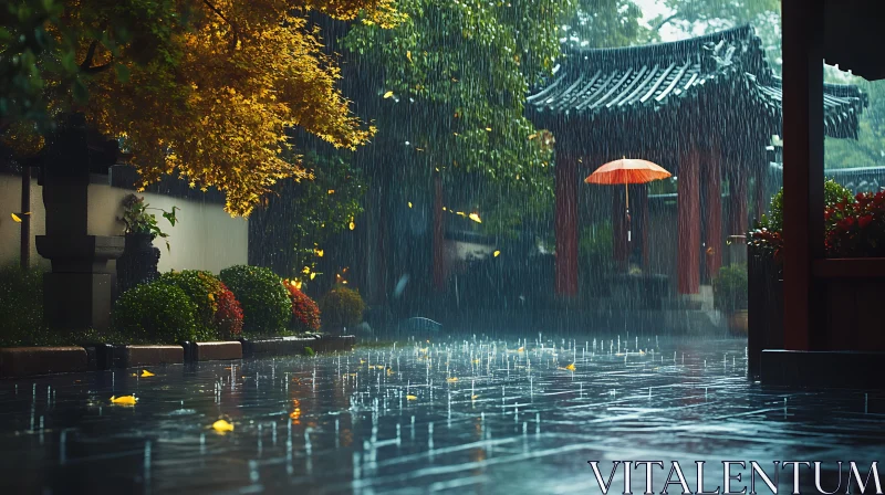 Autumn Rain in a Traditional Garden AI Image